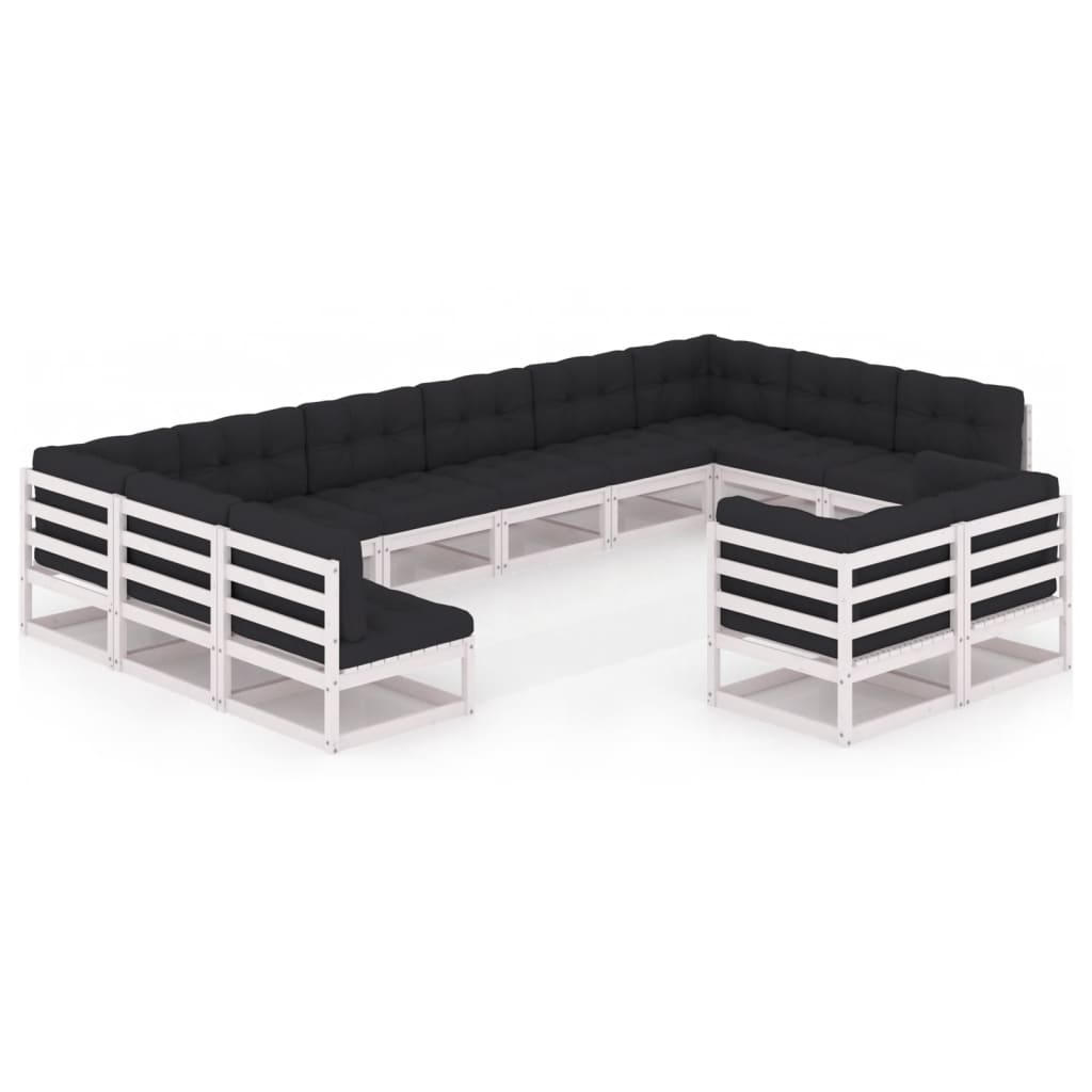 12-tlg. Garten-Lounge-Set mit Kissen Weiss Kiefer Massivholz